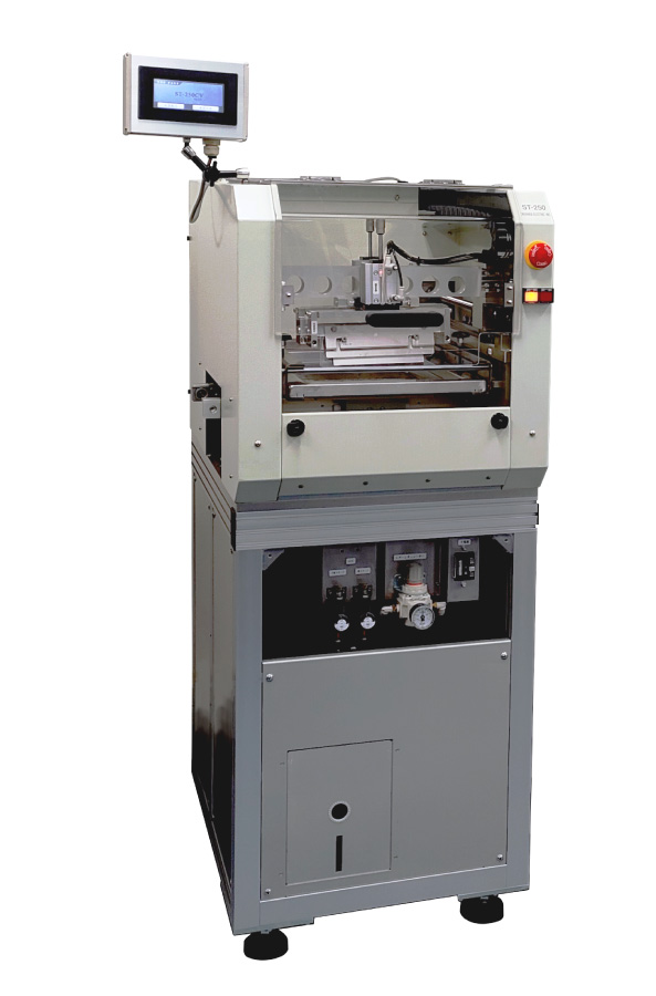 超小型自動クリーム半田印刷機 ST-250CVイメージ画像 垂直版離れ式、インライン対応